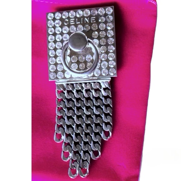 Celine Rare Vintage Pave Silver Door Knocker Logo Chain Link Archival Brooch Pin - Picture 7 of 13
